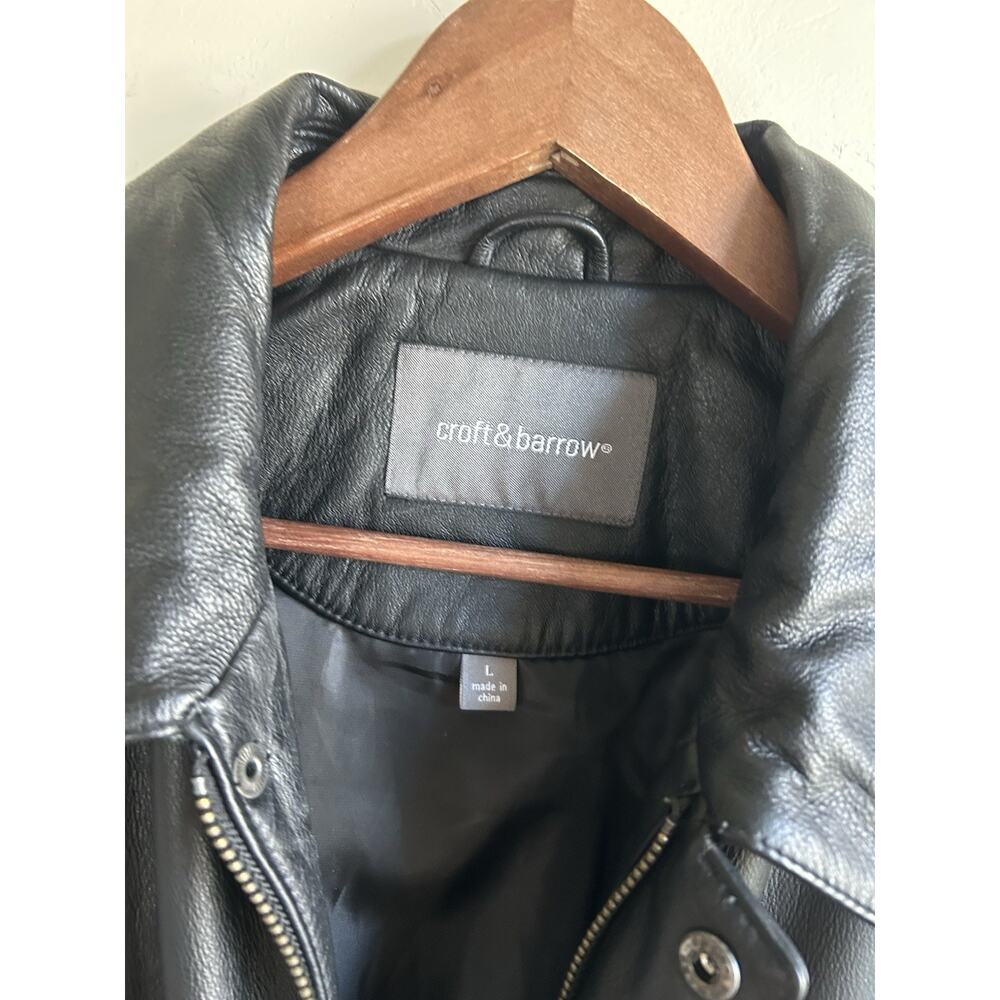 Leather Bomber Jacket Mens L Black Soft Buttery Flight Zip Croft & Barrow - Picture 2 of 15